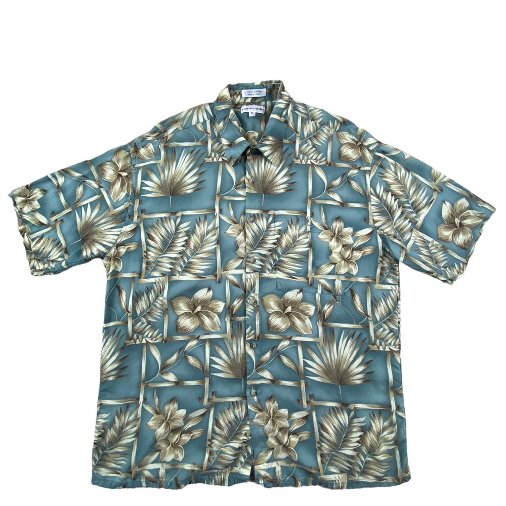 Pierre Cardin XL Sage Green Tropical Casual Button Down Shirt